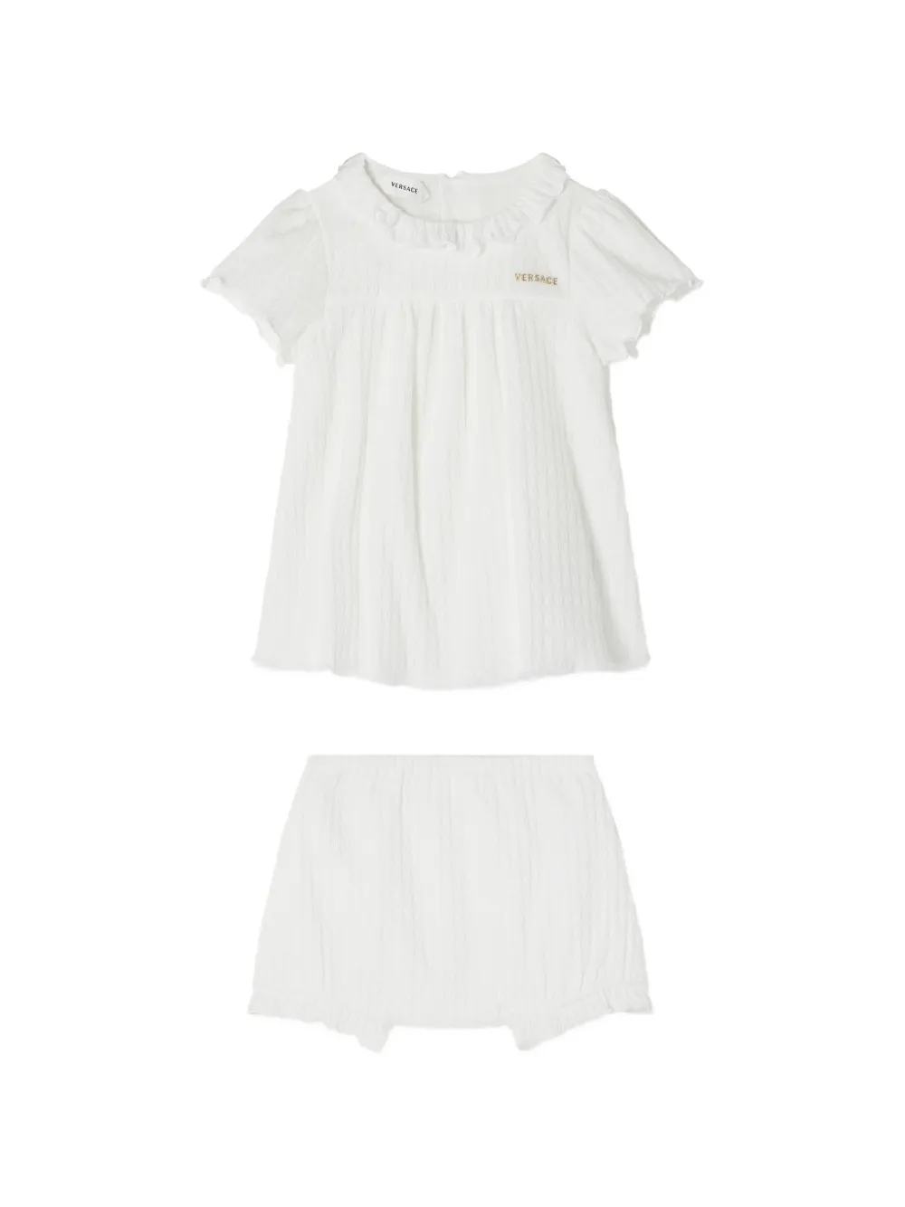 Versace Kids ruffled seersucker T-shirt and short set - Blanc Versace Kids ruffled seersucker T-shirt and short set - Blanc