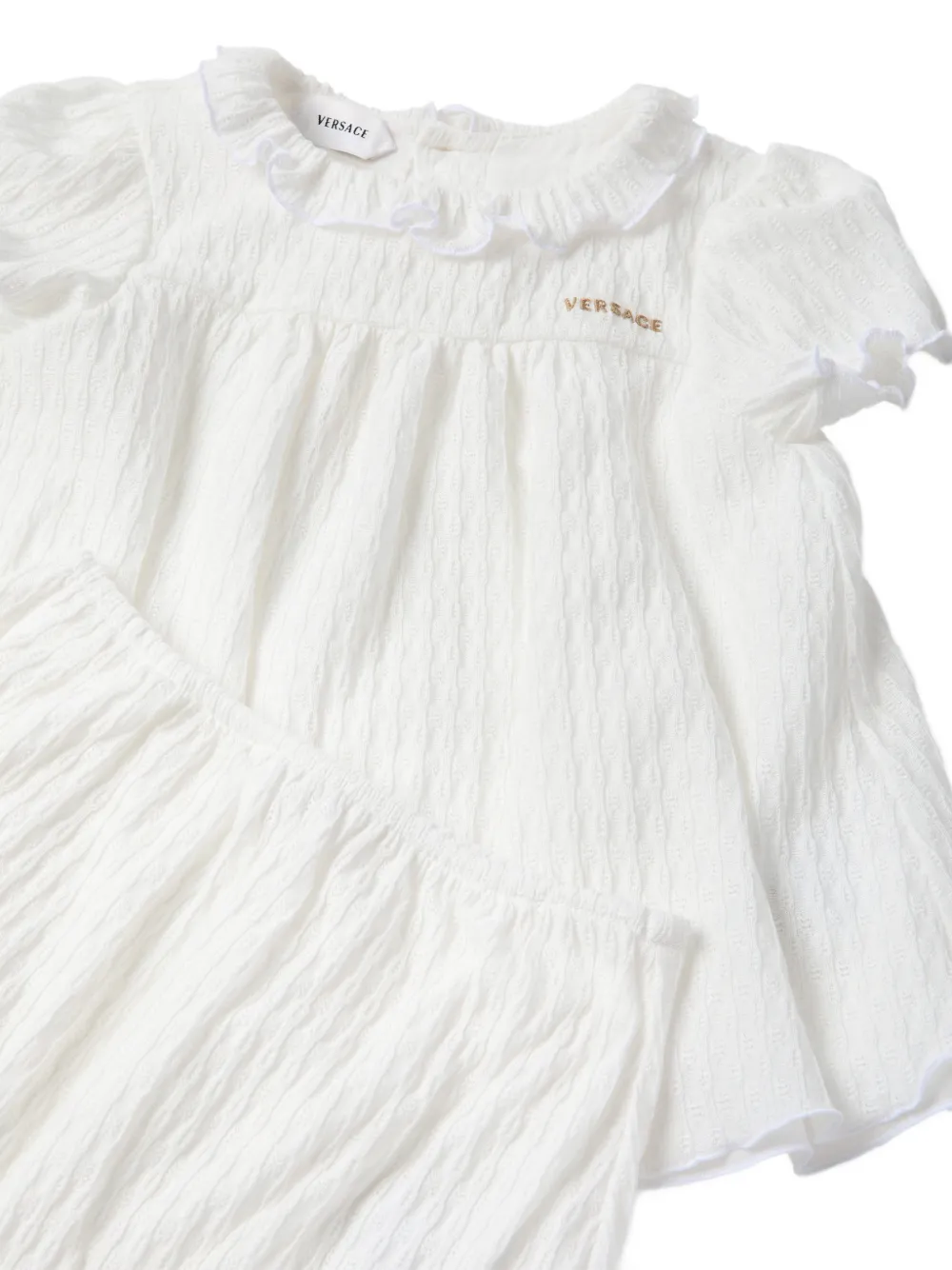 Versace Kids Seersucker T-shirt en shorts met ruches Wit