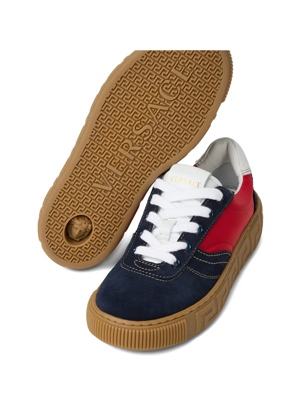 Versace Kids Sneakers met vlakken en Greca-zool Blauw