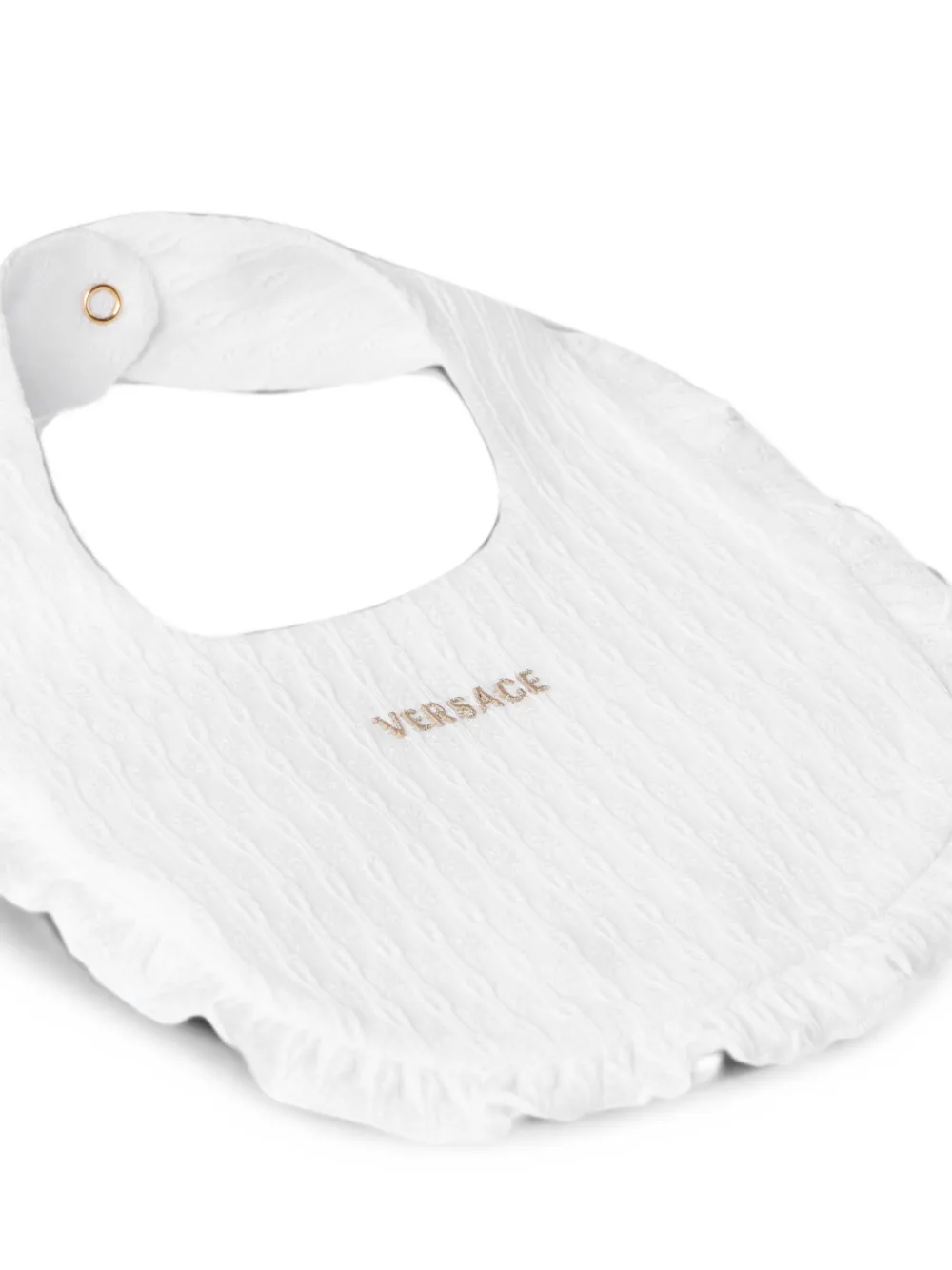 Versace Kids Slabbetje met geborduurd logo en ruches Wit
