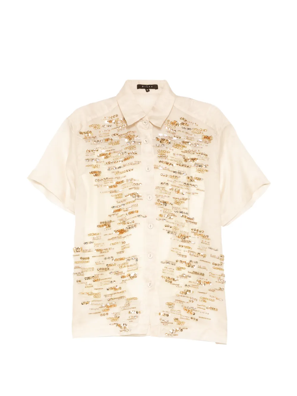 Biyan Organza Beaded Silk Shirt In Neutral