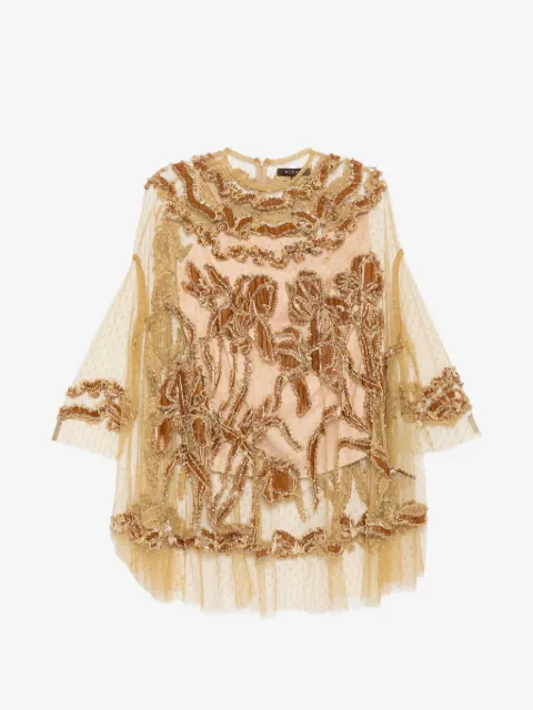 Biyan haut à ornements de perles et appliqué floral