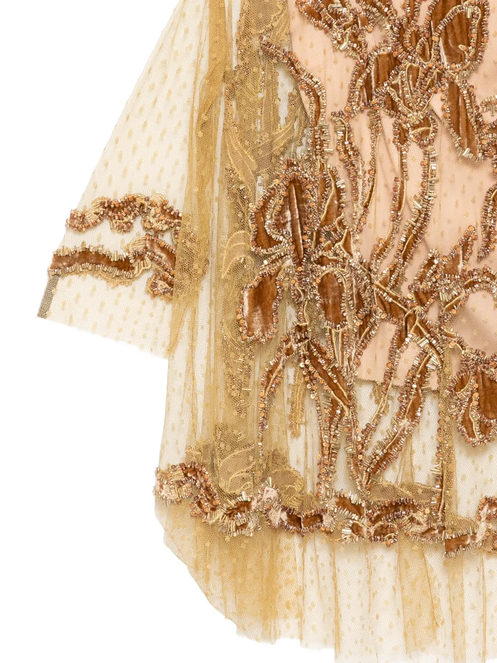 Biyan Top verfraaid met kralen en bloemen-applicatie Beige
