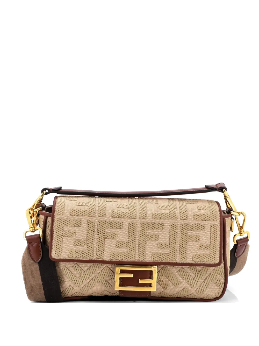 Fendi Pre-Owned Baguette NM Bag Zucca Embroidered Canvas Medium shoulder bag - Toni neutri