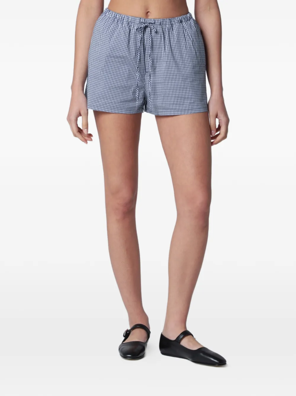 DUNST Pajama gingham-check drawstring shorts - Blu
