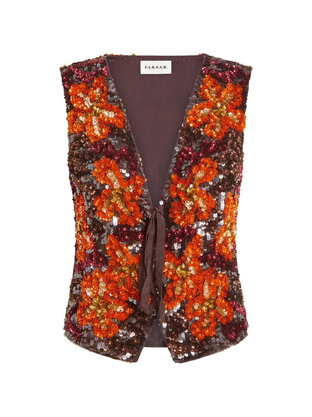P.a.r.o.s.h Sequin-embellished Floral-pattern Waistcoat In Brown