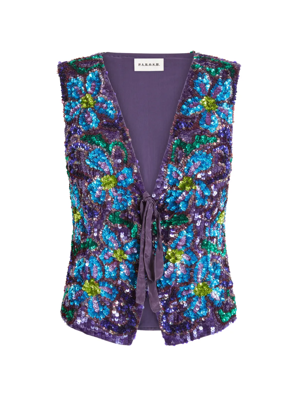 P.a.r.o.s.h Sequin-embellished Floral-embroidered Waistcoat In Blue