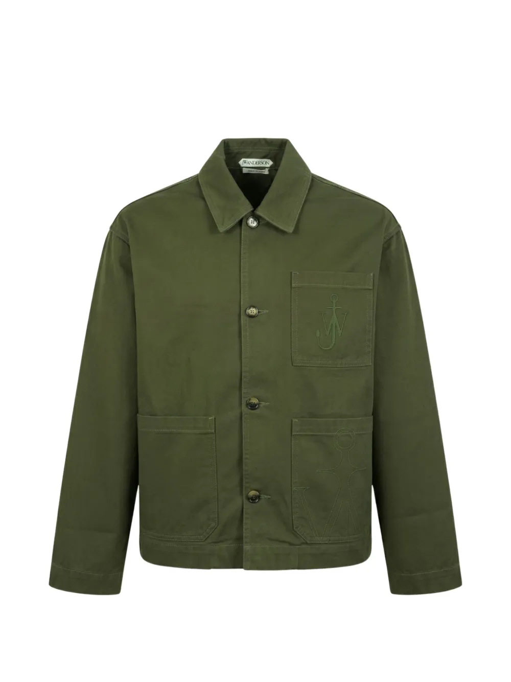 JW Anderson logo-embroidered patch-pocket shirt jacket - Verde