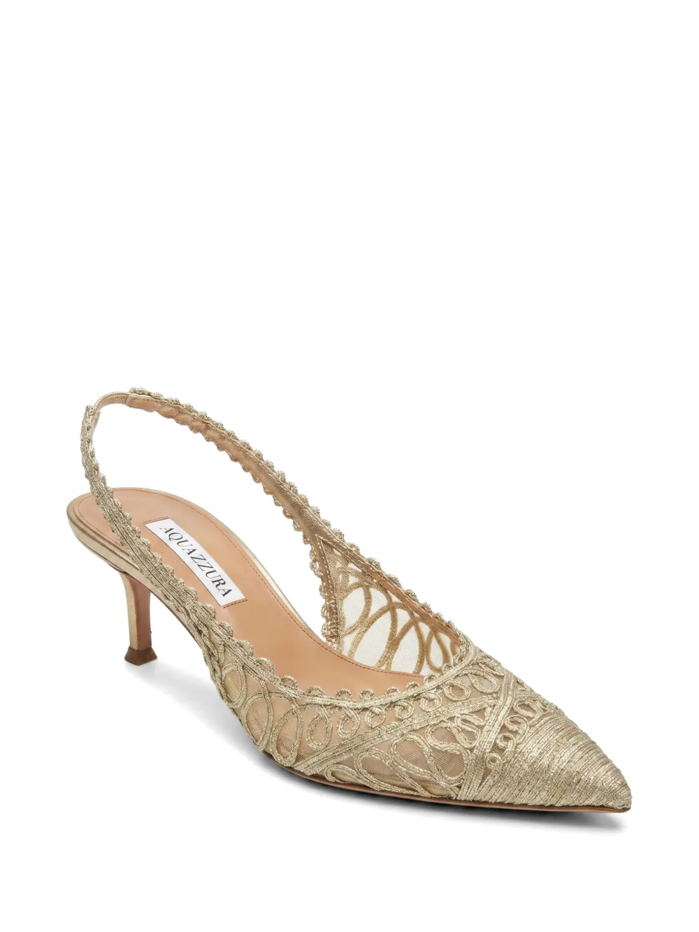 Aquazzura Kahlo embroidered slingback pumps Goud