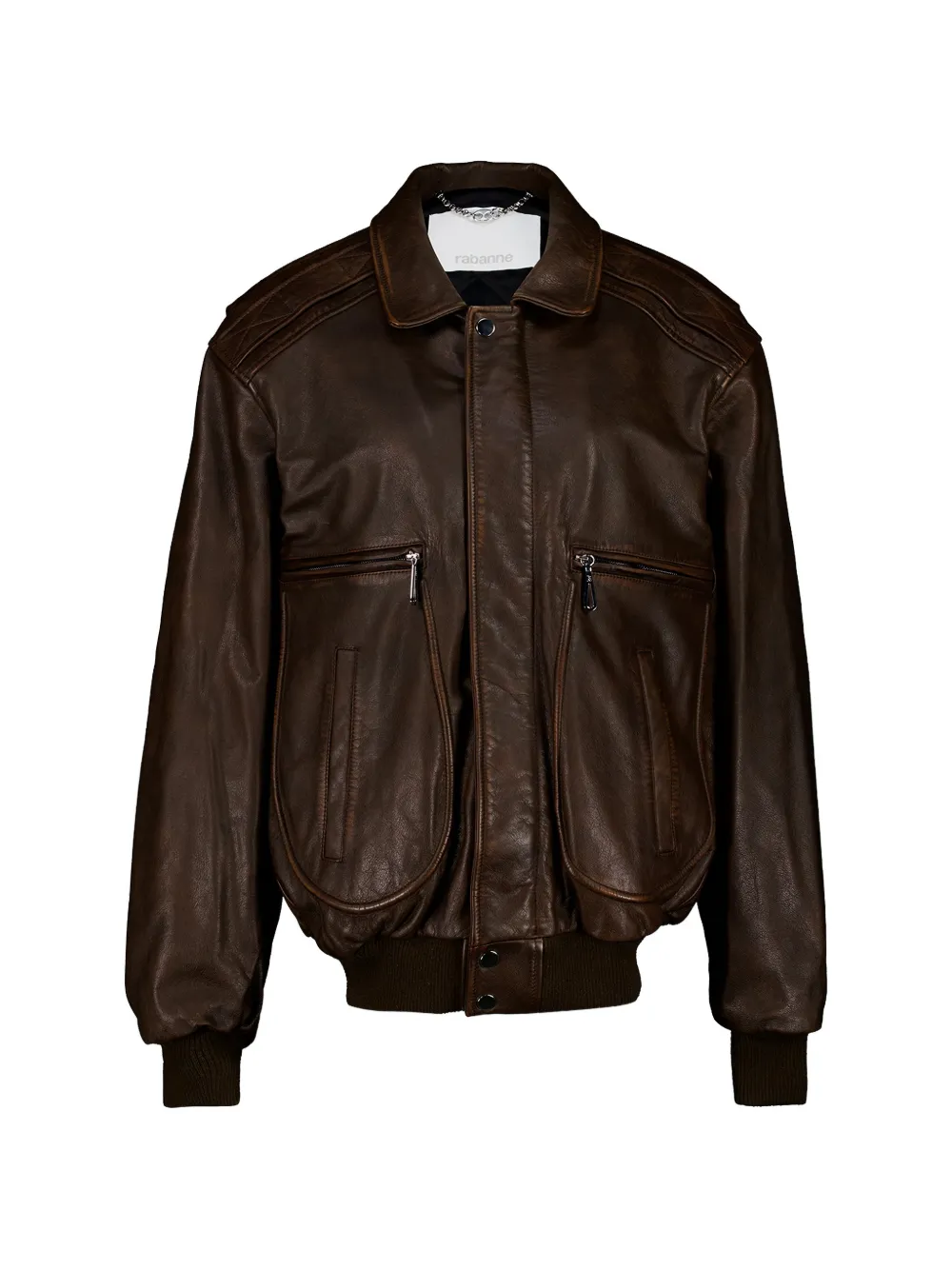 Rabanne quilted-shoulder leather jacket - Marrone