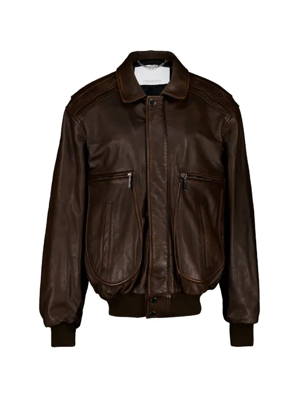 Rabanne Quilted-shoulder Leather Jacket in Brown