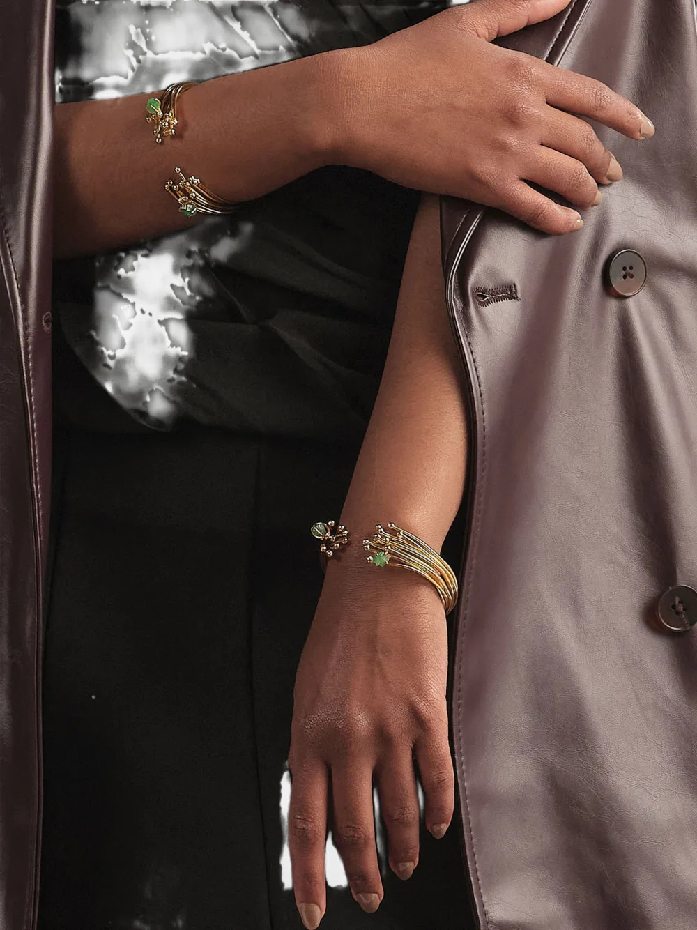 FENOMENA Geo emerald cuff bracelets - Oro