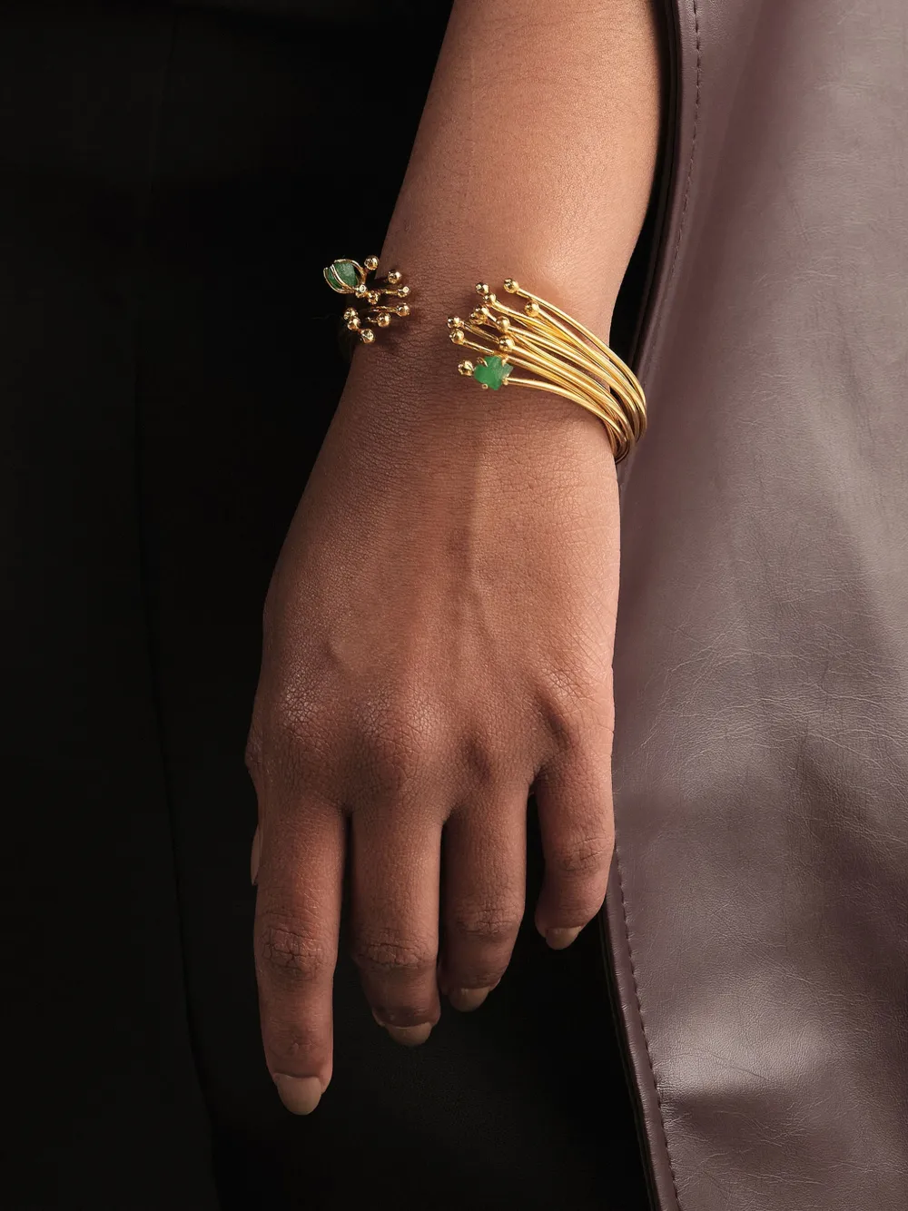 FENOMENA Geo emerald cuff bracelets - Oro