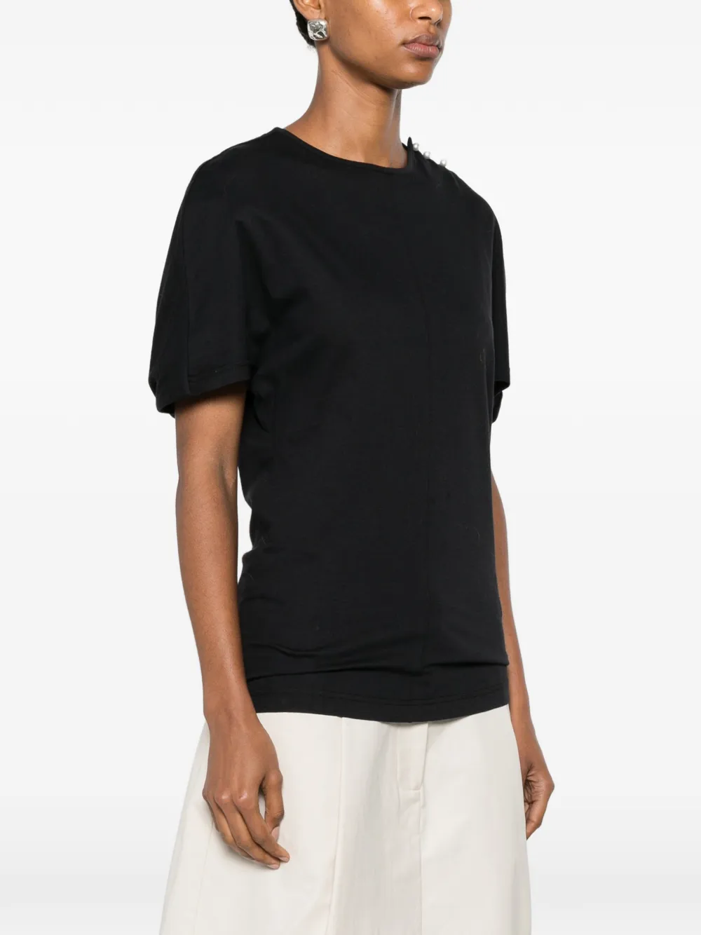 Lanvin Cape-effect T-shirt in Cotton and Silk in Black, view 3