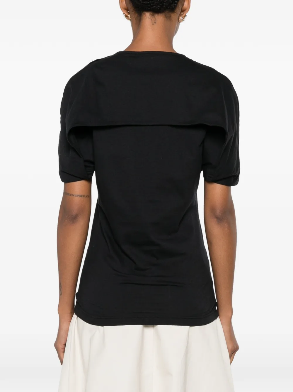 Lanvin Cape-effect T-shirt in Cotton and Silk in Black, view 4