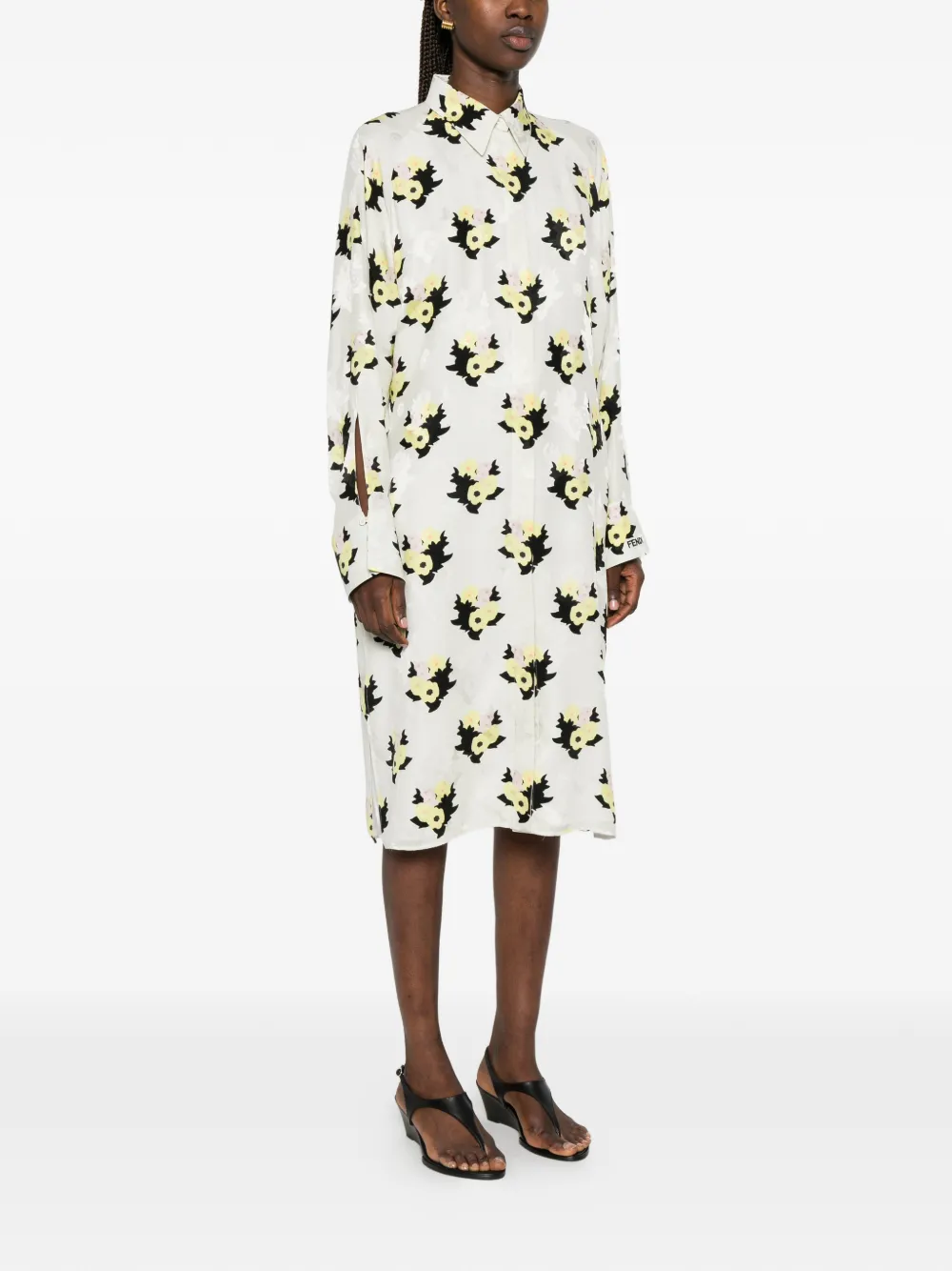 FENDI Midi-jurk met bloemenprint Beige