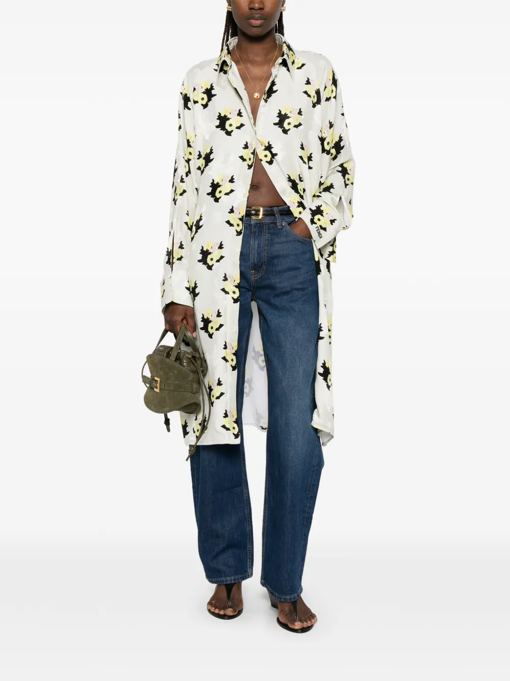 FENDI Midi-jurk met bloemenprint Beige