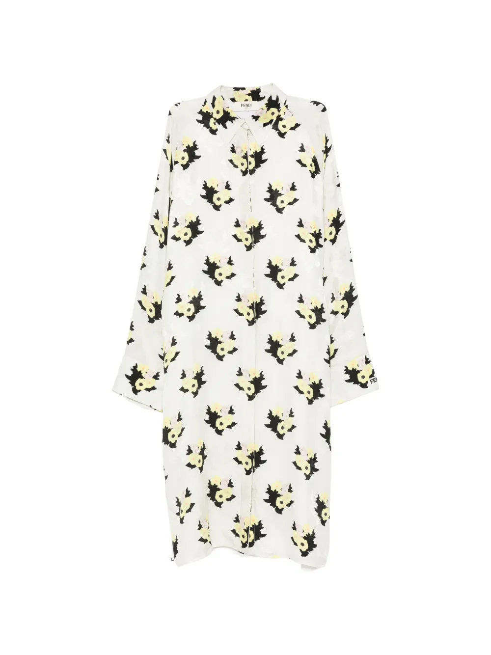 FENDI floral-print buttoned midi dress - Toni neutri