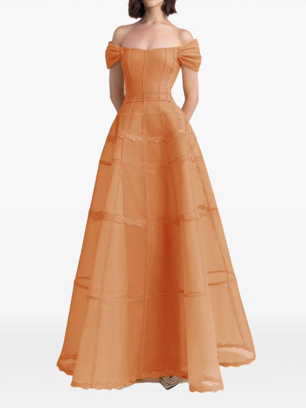 Gemy Maalouf Off-shoulder jurk met kant Oranje