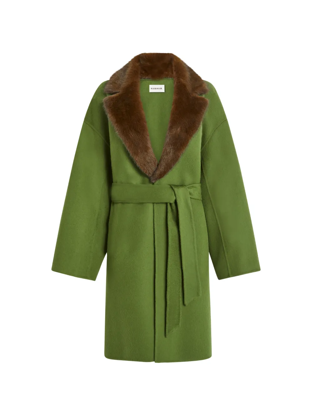 P.A.R.O.S.H. fur-collar belted single-breasted coat - Green