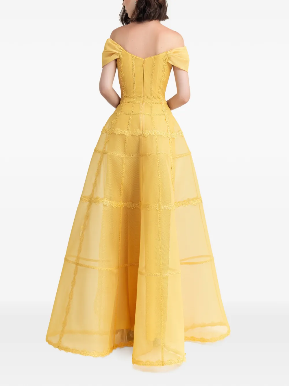 Gemy Maalouf Off-shoulder jurk met afwerking van kant Geel