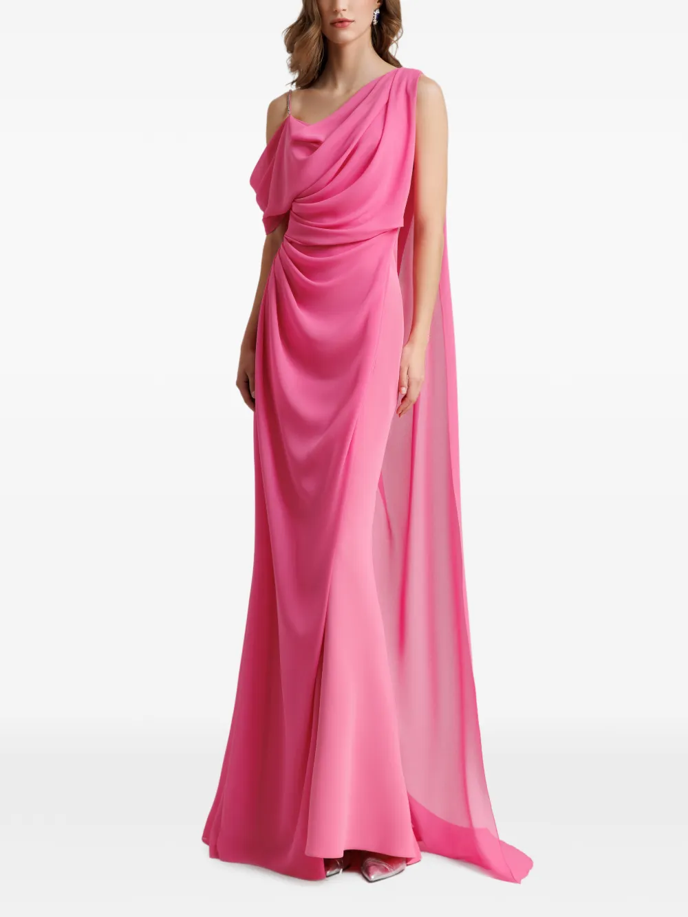 Gemy Maalouf Gedrapeerde jurk met asymmetrische hals Roze