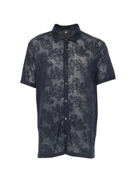 John Varvatos floral-lace short-sleeve shirt