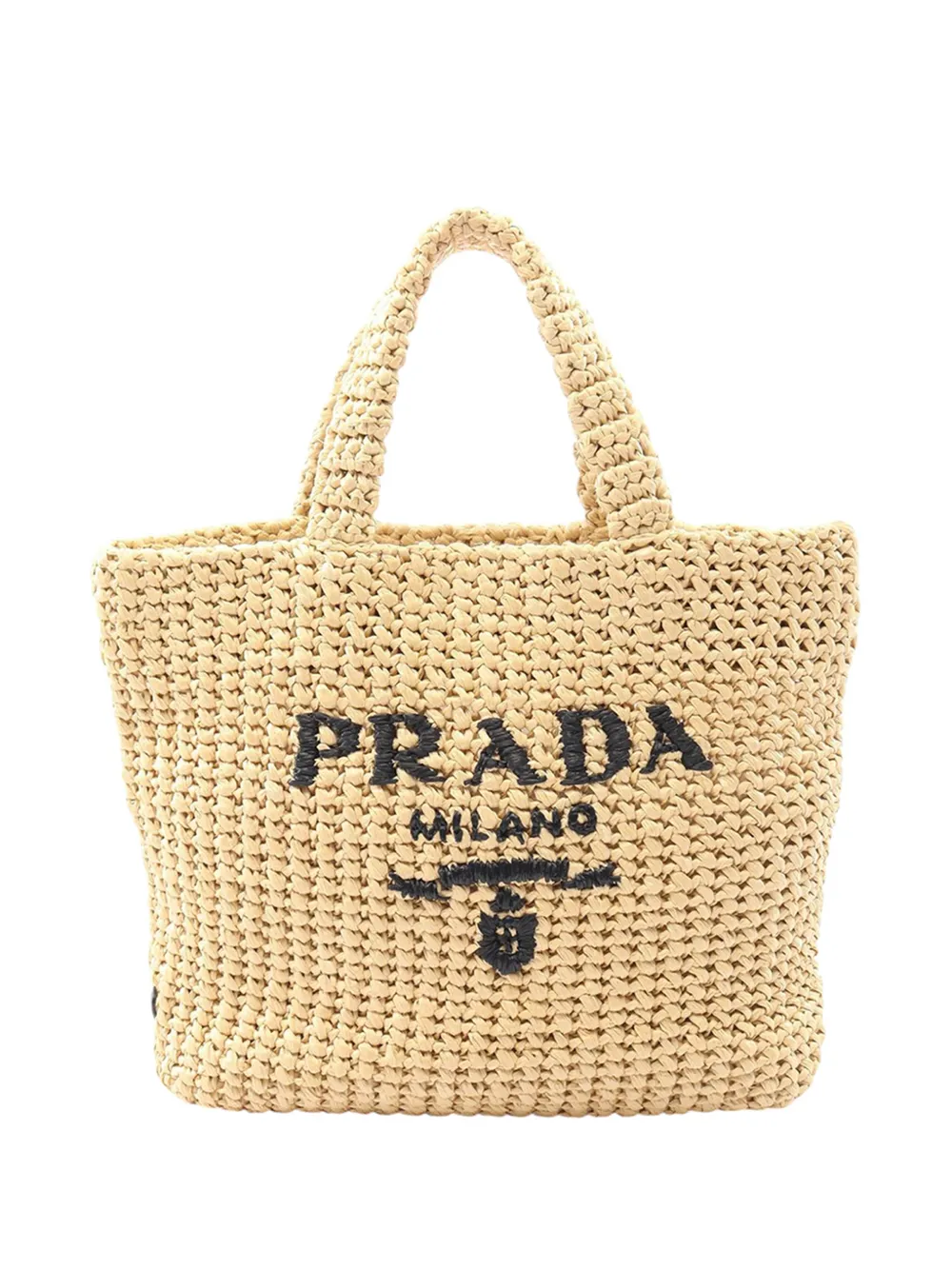 Prada Pre-Owned 2013-2026 Small Raffia Effect Crochet Embroidered Logo tote bag - Neutrals