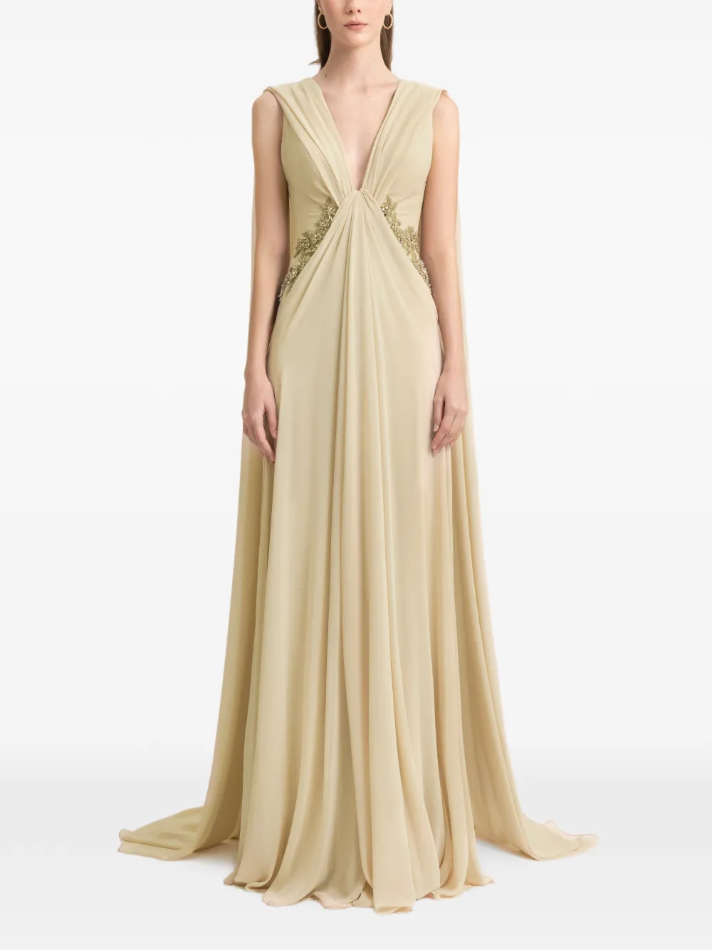 Gemy Maalouf Gedrapeerde jurk met kralen Beige