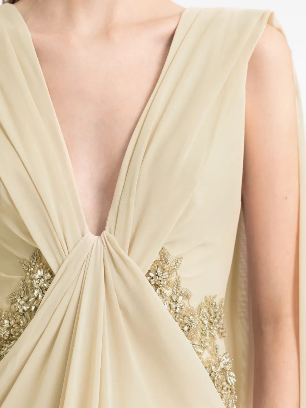 Gemy Maalouf Gedrapeerde jurk met kralen Beige