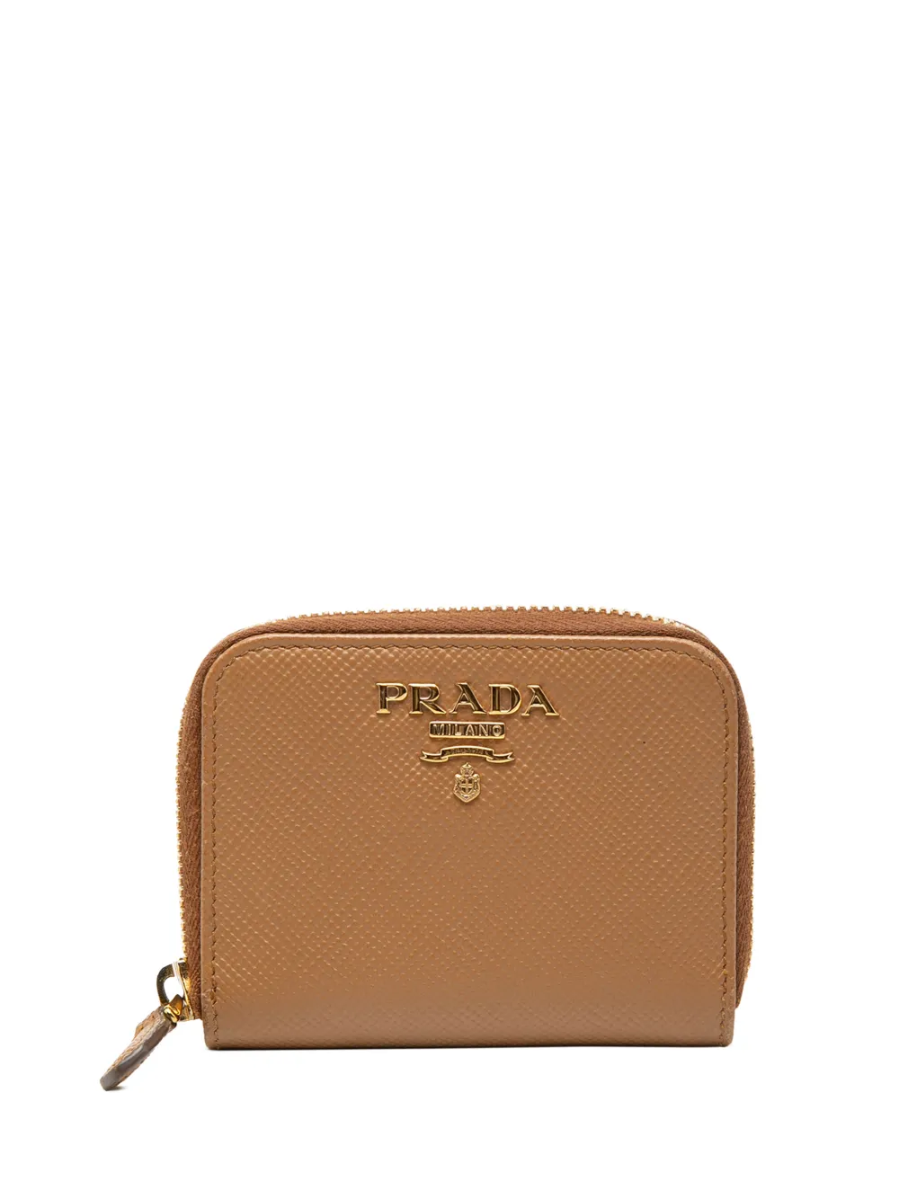 Pre-owned Prada 2013-2025 Saffiano Zip Around Coin Pouch In Brown