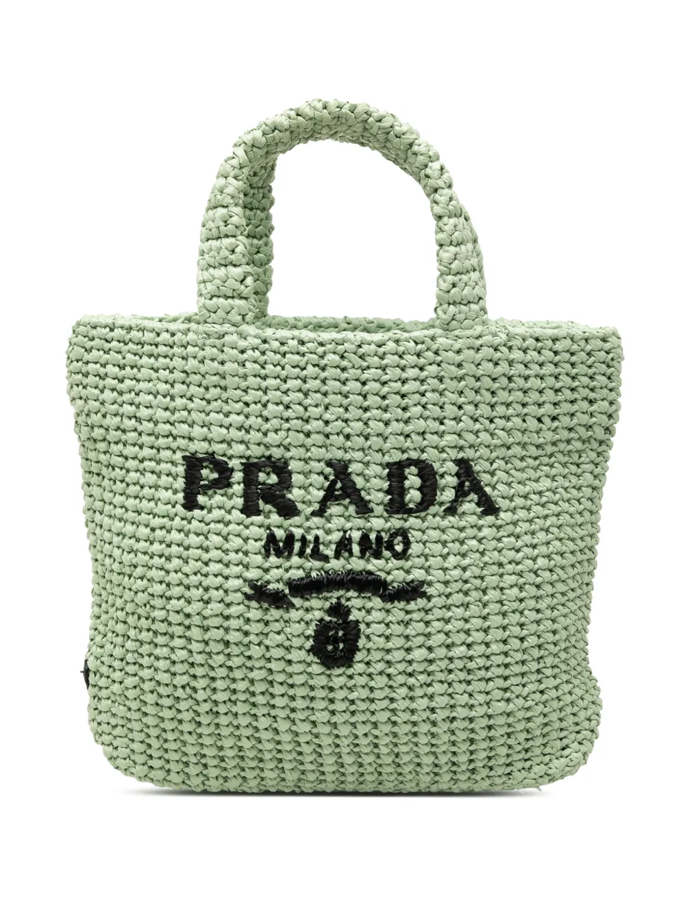 Prada Pre-Owned 2013-2025 Small Raffia Effect Crochet Embroidered Logo tote bag - Verde