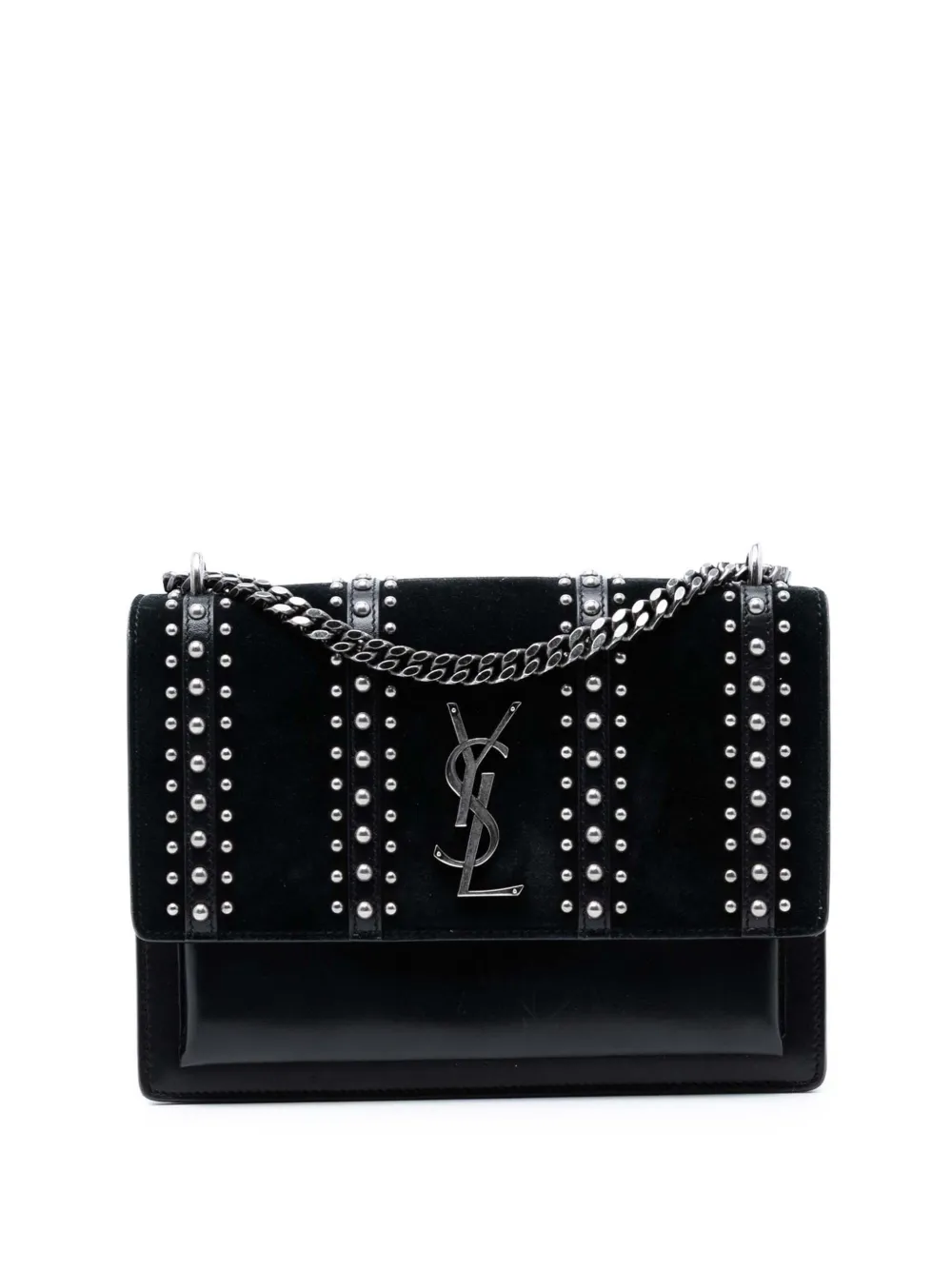 Saint Laurent Pre-Owned 2013 Medium Studded Suede and Calfskin Monogram Sunset crossbody bag - Nero