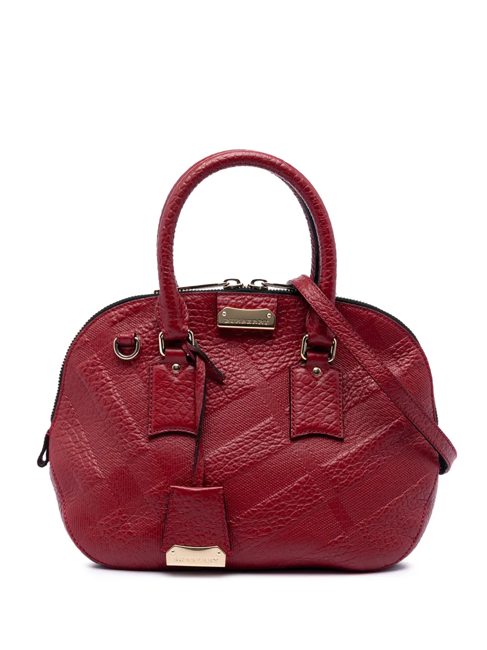 Burberry Pre-Owned 2000-2017 Small Heritage Grain Check Embossed Leather Orchard Bowling Bag satchel - Rosso