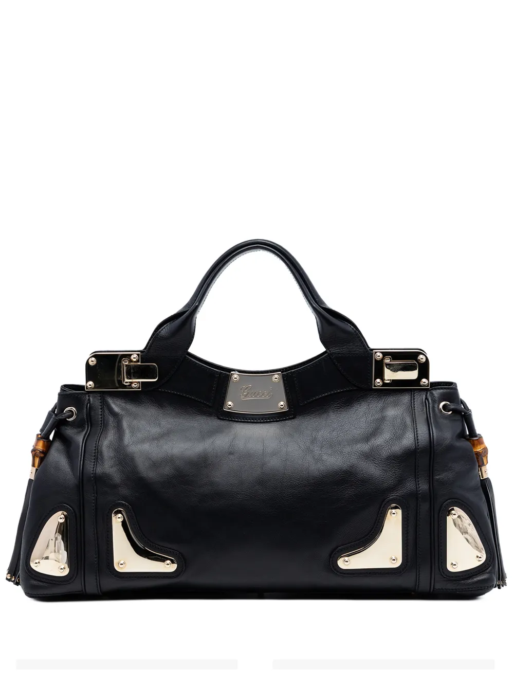 Gucci Pre-Owned 2016-2026 Medium Leather Bamboo Tassel Race Top Handle Bag handbag - Nero