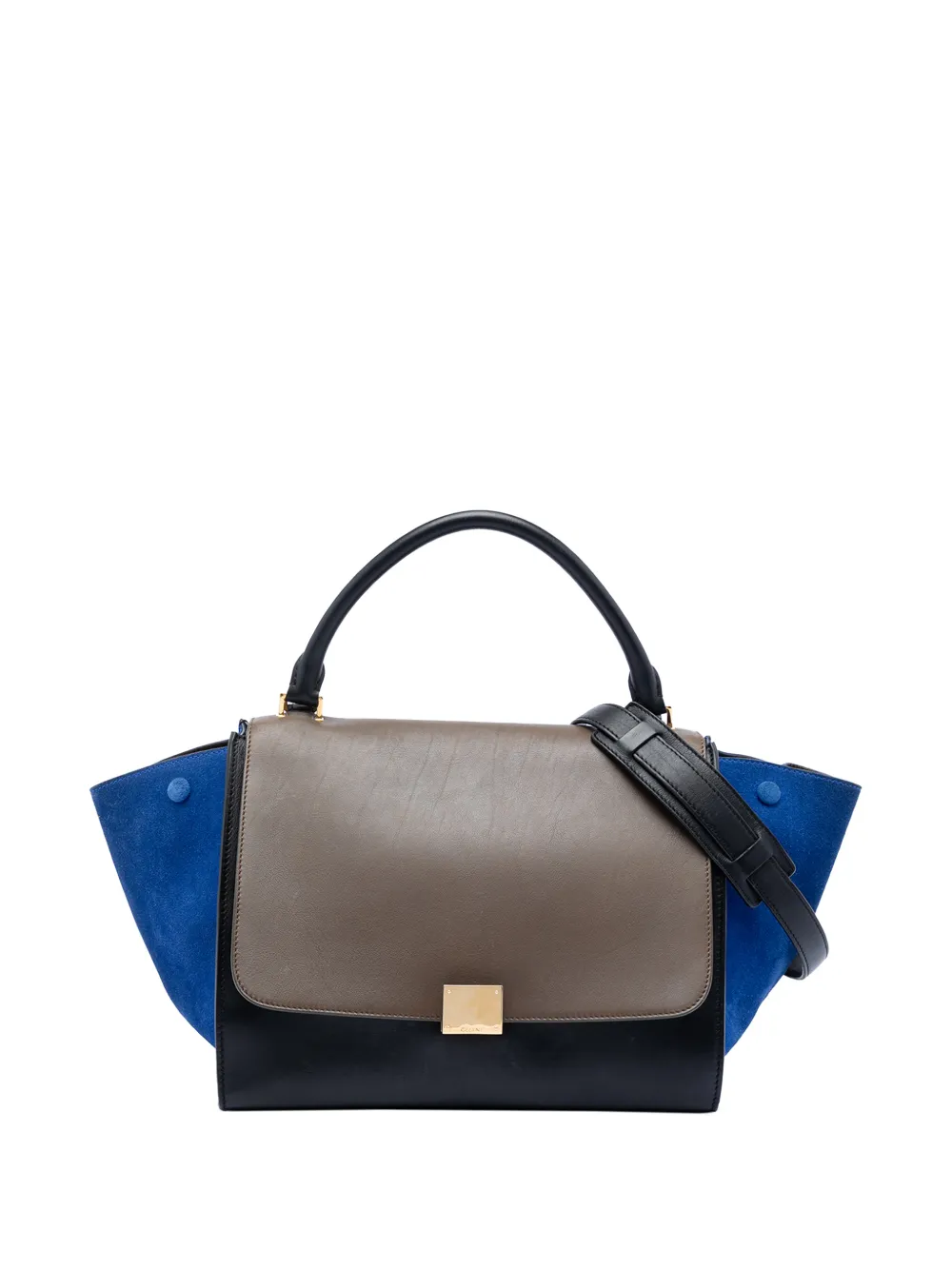 Celine Pre-Owned 2012 Medium Tricolor Calfskin and Suede Trapeze satchel - Nero