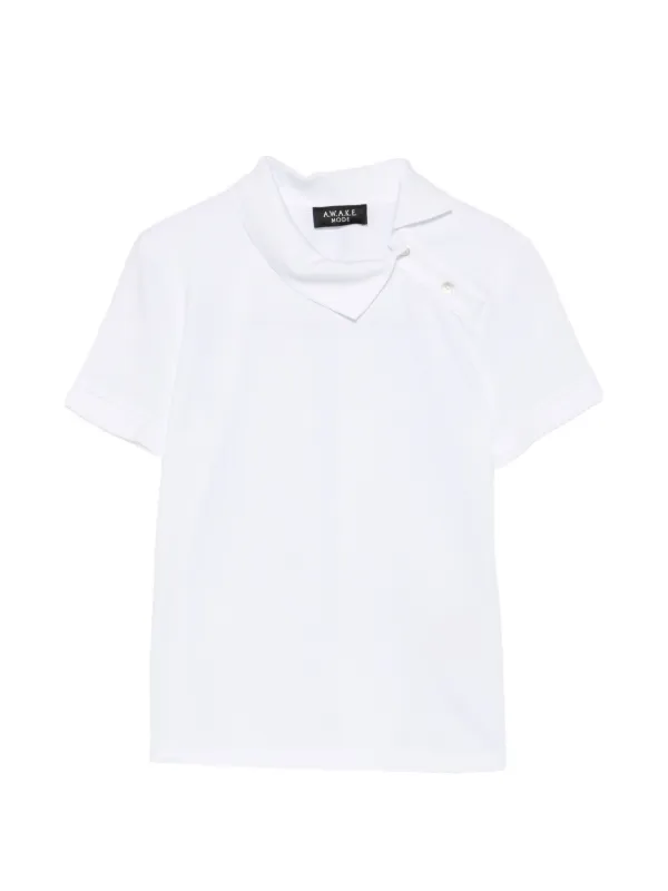 A.W.A.K.E. Mode Asymmetric-collar Piqué-textured Top in White