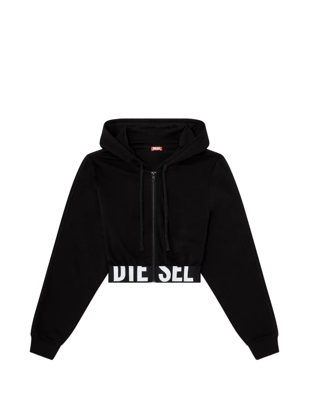 Diesel logo-waistband zip-up cropped cotton hoodie - Nero