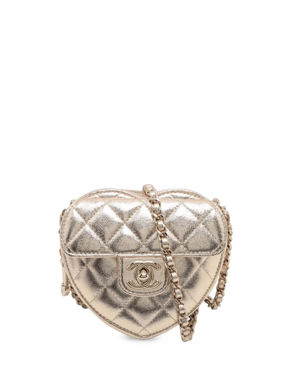 CHANEL Pre-Owned 2021-2026 Mini Metallic Lambskin CC in Love Heart crossbody bag - Oro