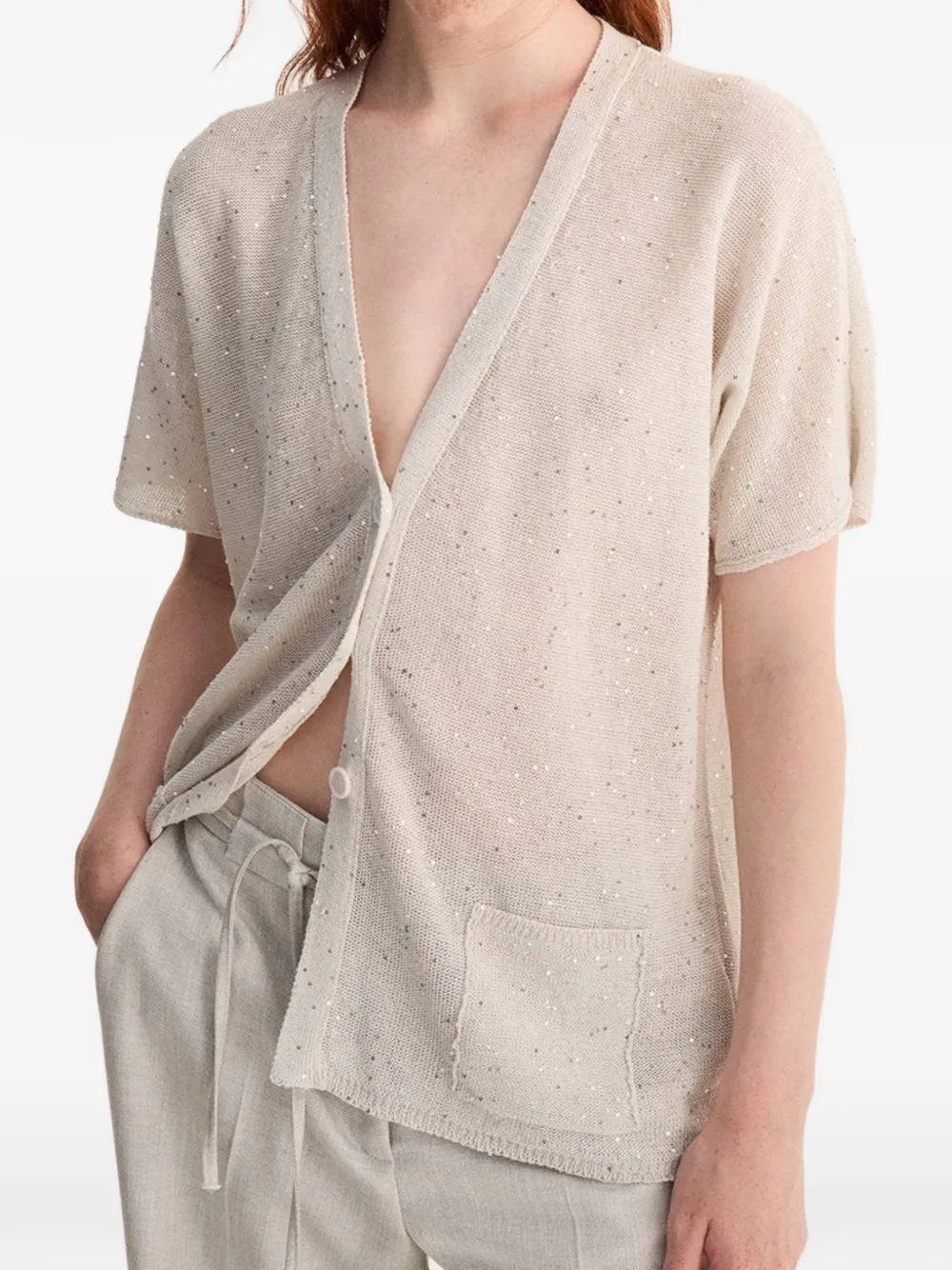BIANCALANCIA sequin-embellished short-sleeve cardigan - Toni neutri