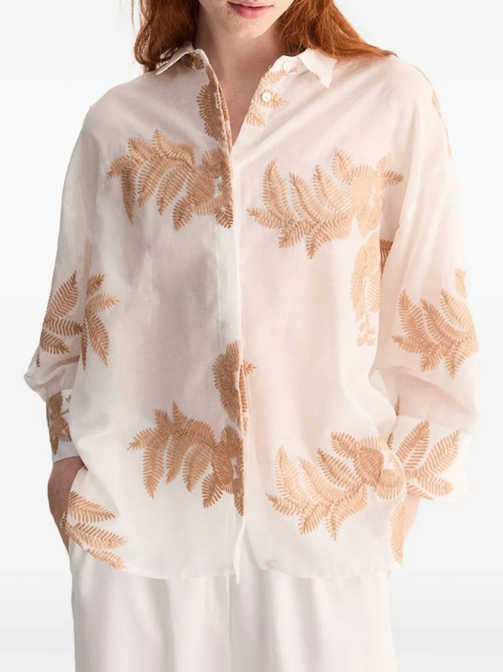BIANCALANCIA embroidered semi-sheer shirt - White