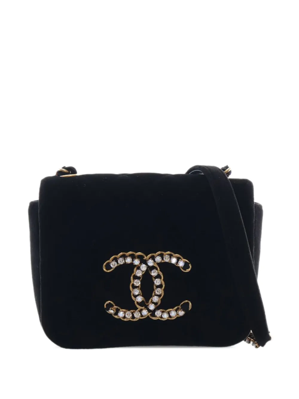 CHANEL Pre-Owned 2021-2026 Mini Quilted Velvet CC Crystal Full Flap crossbody bag - Black