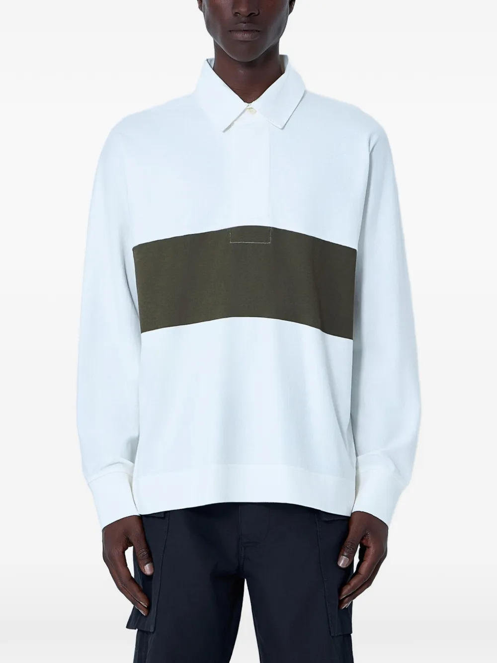 Margaret Howell panelled long-sleeve polo shirt - Bianco