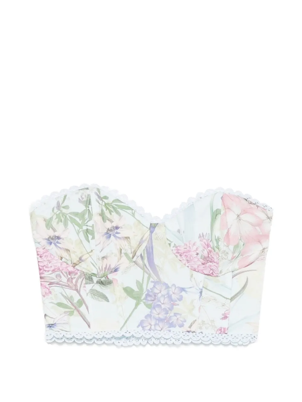 Charo Ruiz Ibiza Bio floral-print lace-trim top - Blu