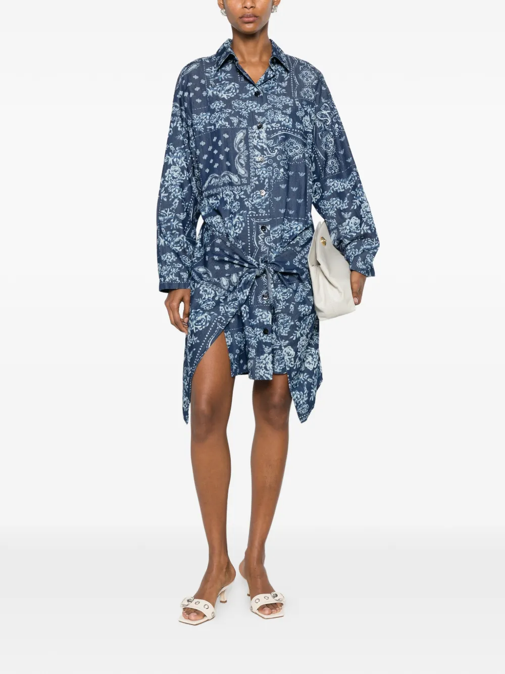 Emporio Armani Asymmetrische jurk met strik en bandana-print Blauw