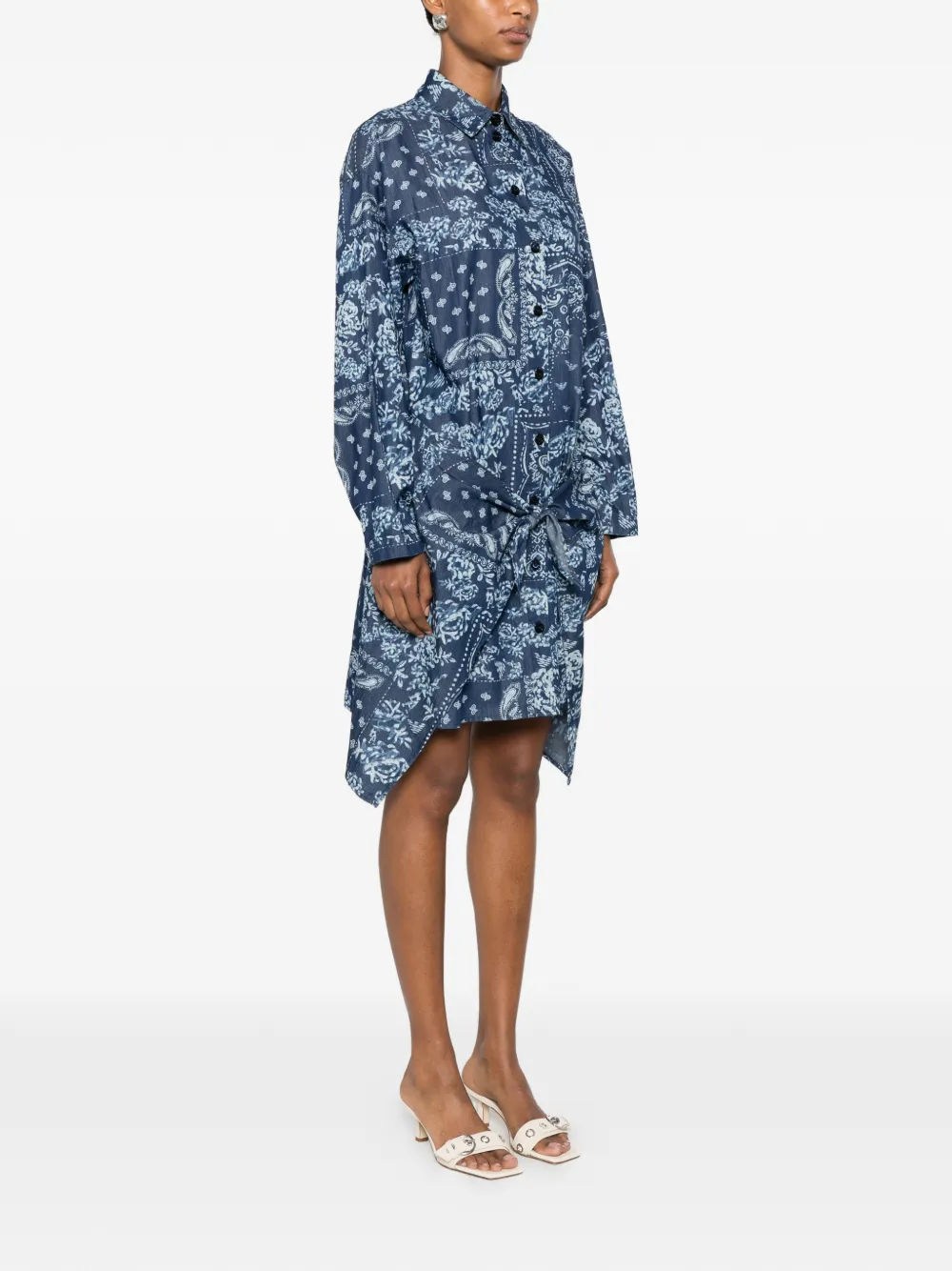 Emporio Armani Asymmetrische jurk met strik en bandana-print Blauw