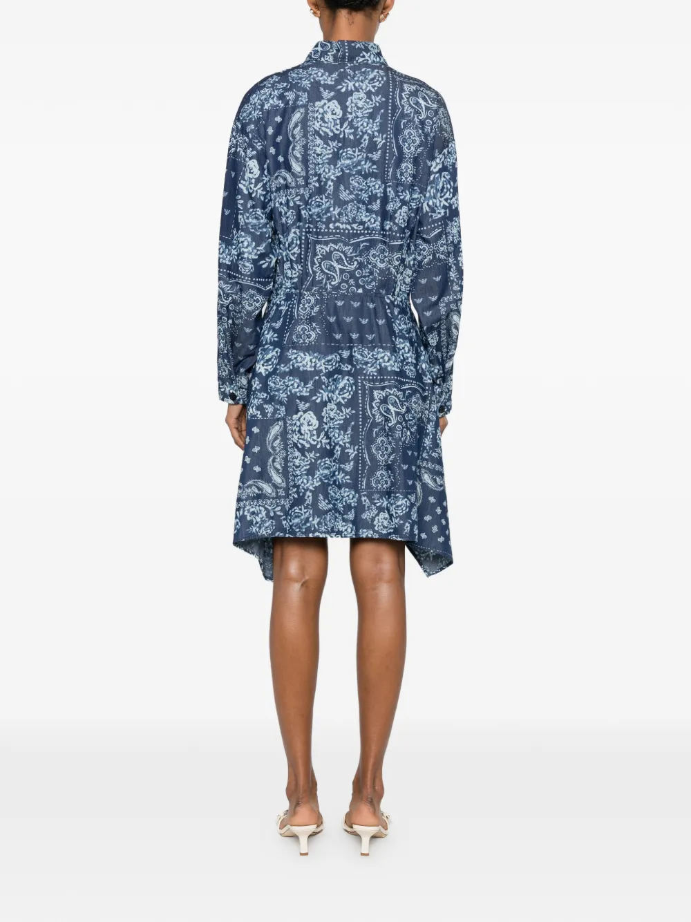 Emporio Armani Asymmetrische jurk met strik en bandana-print Blauw