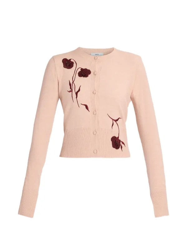Erdem Embroidered Fitted Cardigan in Pink