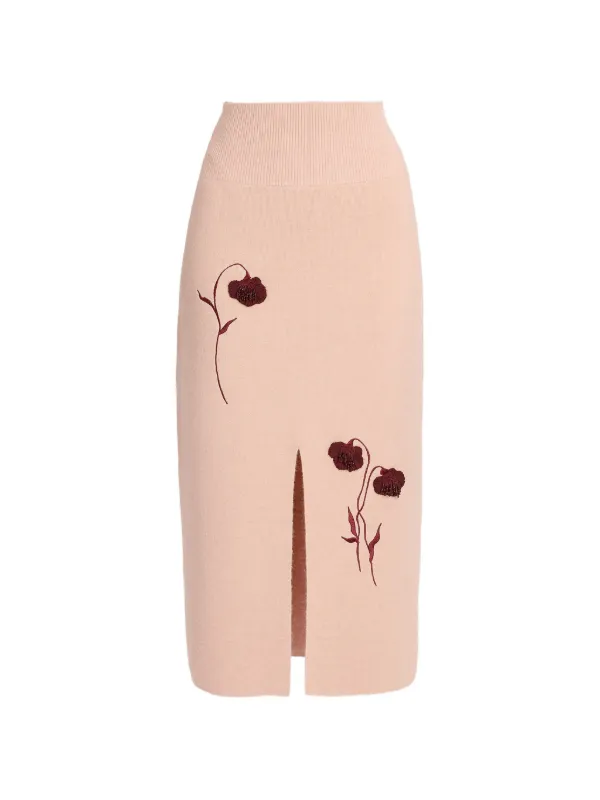 Erdem Embroidered Pencil Midi Skirt in Neutrals