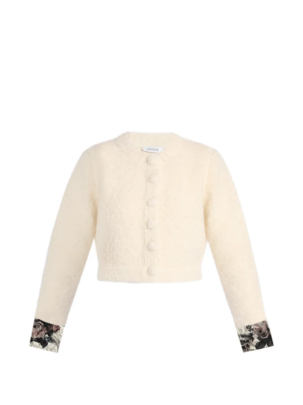 ERDEM bouclé floral-trim cardigan - Nude